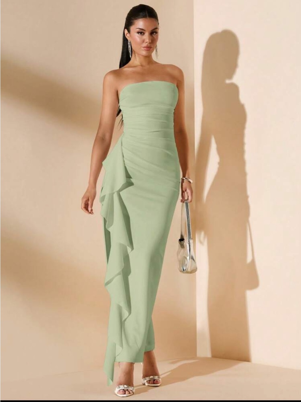 Sage Serenity Ruffle Strapless Midi Dress NEW 🏷️